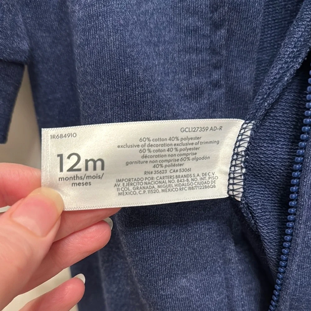 NWT‎ Carter's Navy Blue One Piece Cozy Hoodie